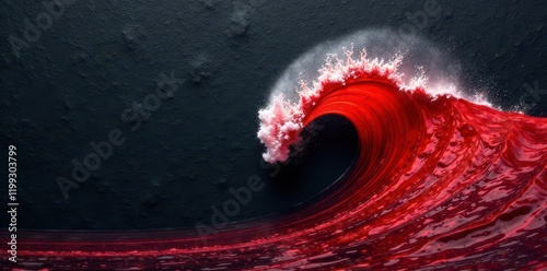 Crimson Wave Crashing Against Dark Surface A Dramatic Abstract of Fluid Dynamics and Intense Color Contrast