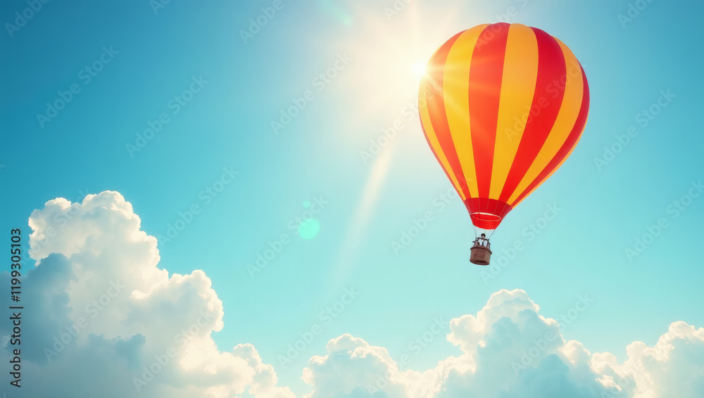 Fototapeta premium Whimsical Colorful Balloon Flight Illustration