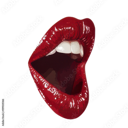Bright red lips showcase a wide open mouth, expressing bold emotion