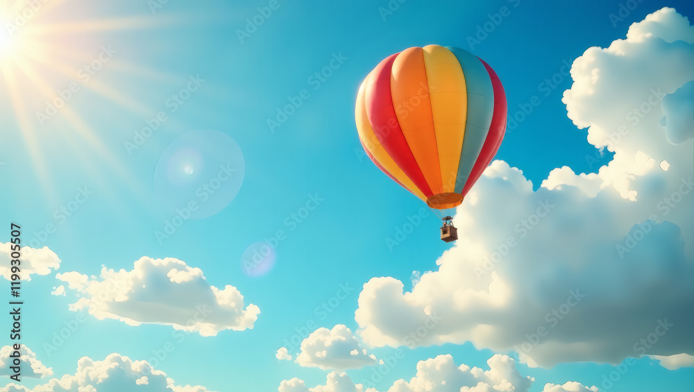 Fototapeta premium Whimsical Colorful Balloon Flight Illustration