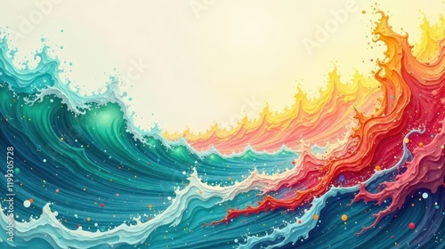 Abstract Colorful Ocean Waves Design A Vivid and Dynamic Seascape of Multi-hued Water in Motion
