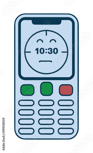 Retro Mobile Phone with Time Display Vector Design