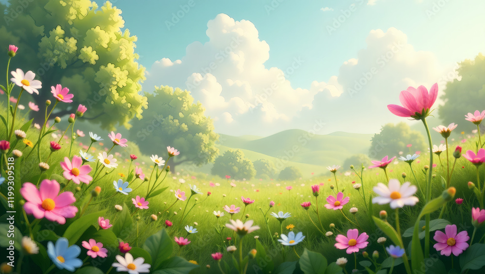 Fototapeta premium Surreal Botanical Dreamlike Meadow Digital Painting