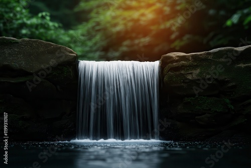 Run-down landscapes in a national park Serene waterfall cascading over rocks in a lush forest setting.
