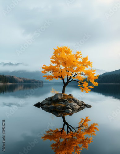 autumn tree on lake