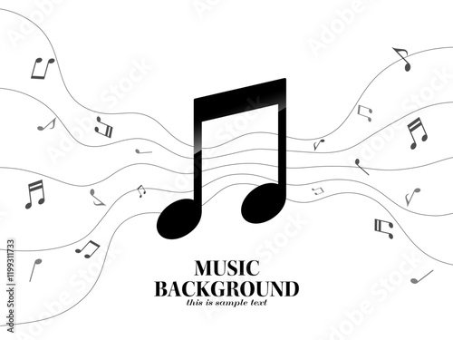 ウェーブするメロディーラインと音符粒子の背景