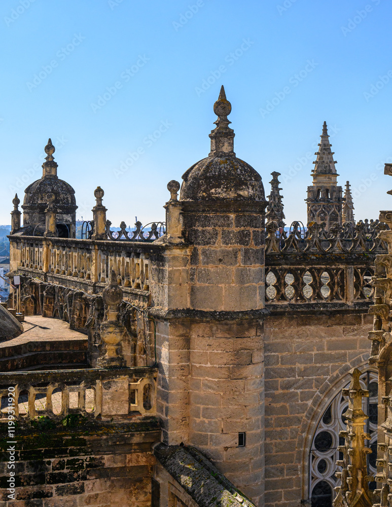 Fototapeta premium Architectural feature medieval Catholic Cathedral, Seville, Spain. Minimun processing. 