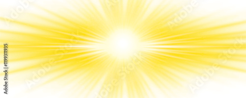 Yellow glowing light explodes effect isolated on a transparent background. Radiant light burst energy with shin glow rays. Solar lens flare effect. Magic beam of light explosion. PNG file
