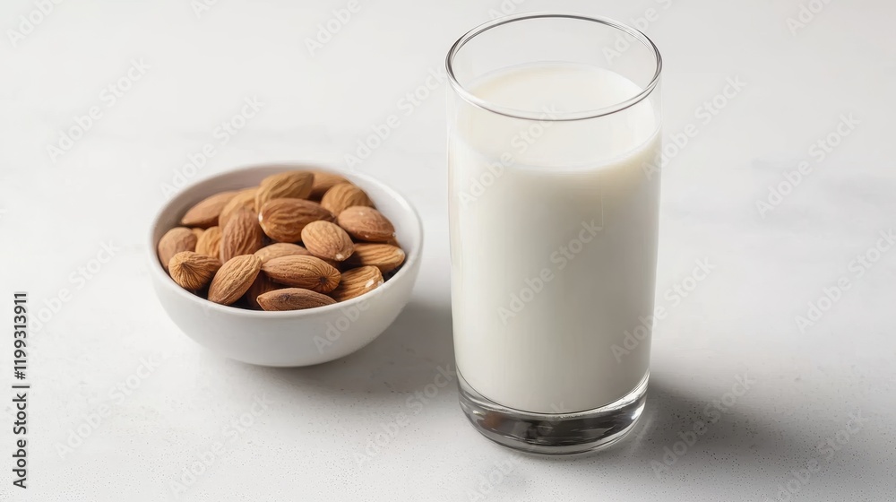 Wholesome Almond Milk Creation Kitchen Recipe Vegan Non-Dairy Closeup View Wholesome Almond Milk Creation Kitchen Recipe Vegan Non-Dairy Closeup View