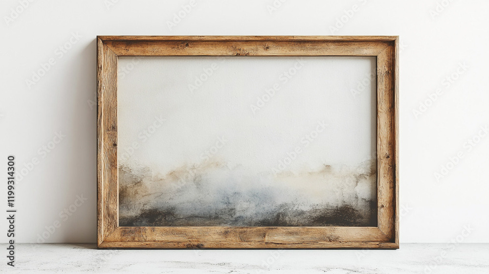 Fototapeta premium Framed abstract landscape artwork with subtle colors displayed on a neutral wall
