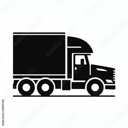 Truck Semi silhouette in black on a white background