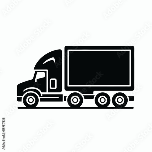 Truck Semi silhouette in black on a white background