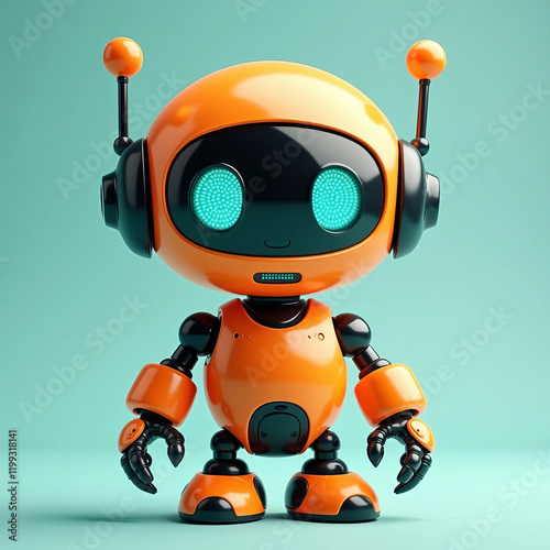 3D Cute Teal Robot on White Background  (5) photo