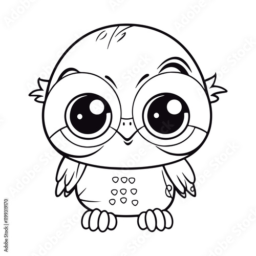 Coloring book for children baby Hawk kawai Black and white vector illustration.