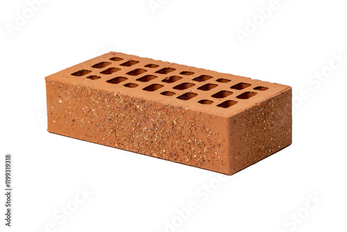 Red clay brick with perforations for construction and building material on white isolated background