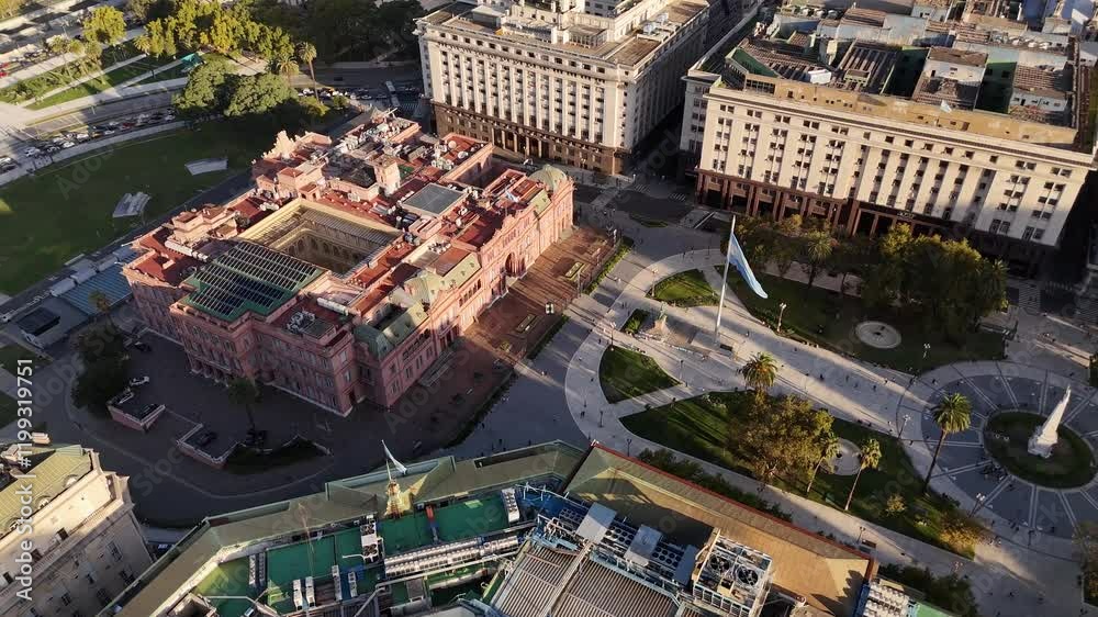 4K60 Aerial View of Plaza de Mayo and Casa Rosada in Buenos Aires Argentina 4K60 Aerial View of Plaza de Mayo and Casa Rosada in Buenos Aires Argentina