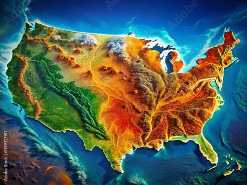 USA Elevation Map: Stunning Aerial Perspective of American Topography photo