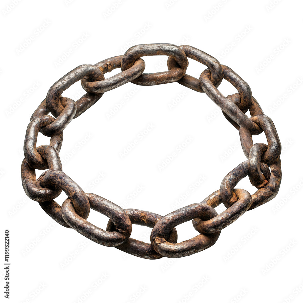 Fototapeta premium Iron chain links connected in a circular shape isolated on transparent background, PNG