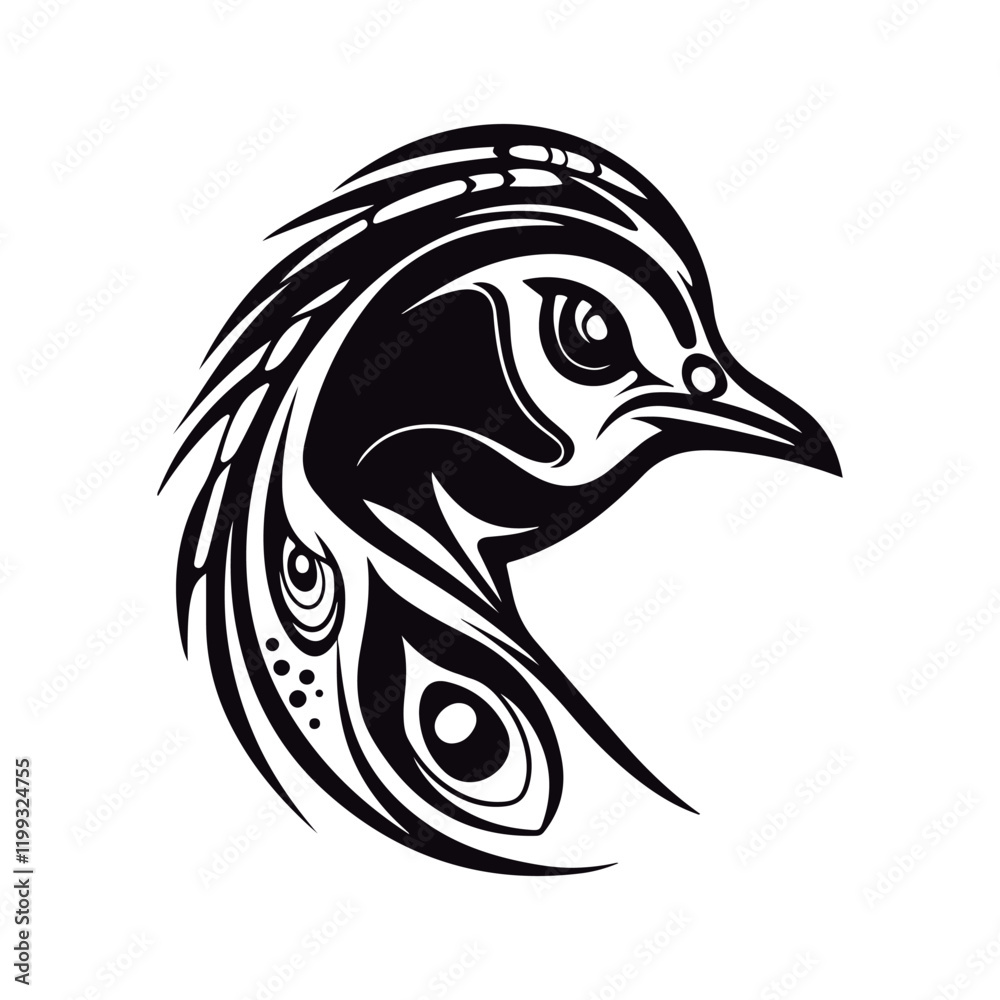 Fototapeta premium Coloring book for children Peacock heads Black and white vector illustration.
