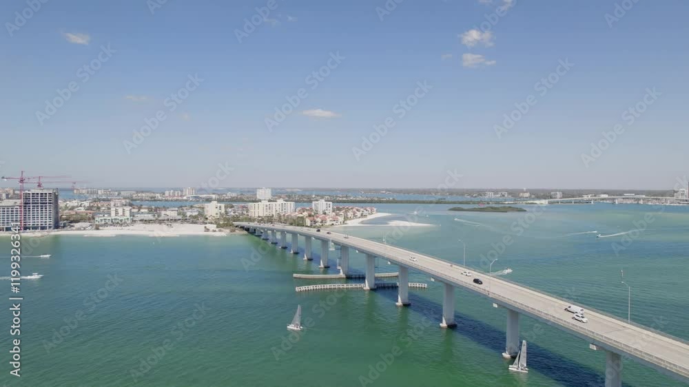 A panoramic aerial shot of Clearwater Beach, Florida, on a warm, sunny day. A panoramic aerial shot of Clearwater Beach, Florida, on a warm, sunny day.
