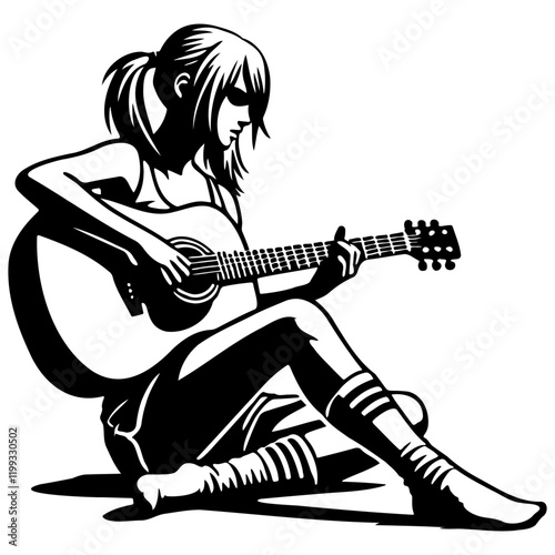 Woman Play Guitar Illustration.
