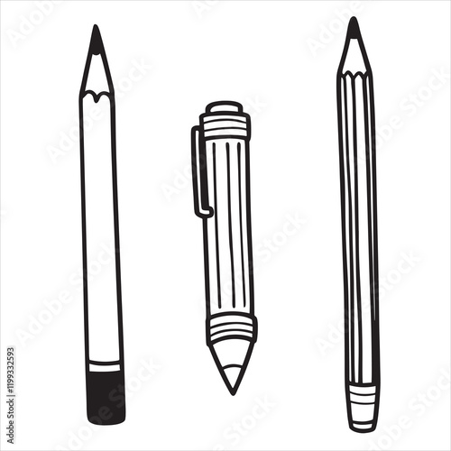 set of vector various pencil, pen silhouettes