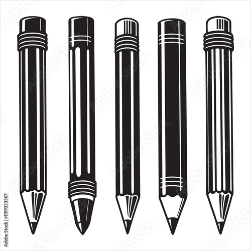 set of vector various pencil, pen silhouettes