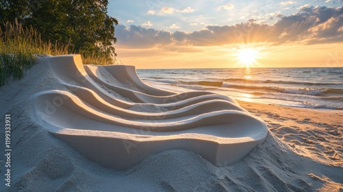 Curved sandy benches flow with landscape, illuminated by stunnin photo