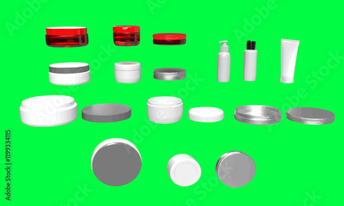Cosmetic pots and tubes 3d green screen
