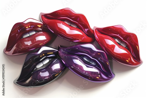 A vibrant collection of glossy, colorful lips in shades of red and purple, perfect for beauty and fashion themes. photo