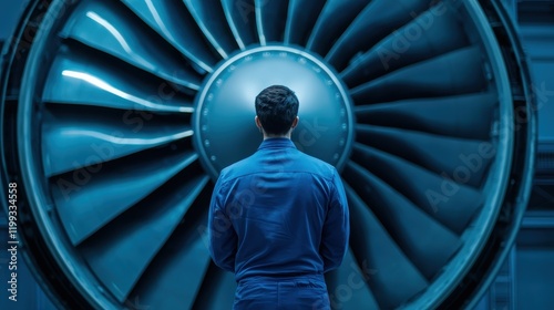 Aircraft engine repair by technician in industrial environment for optimal performance