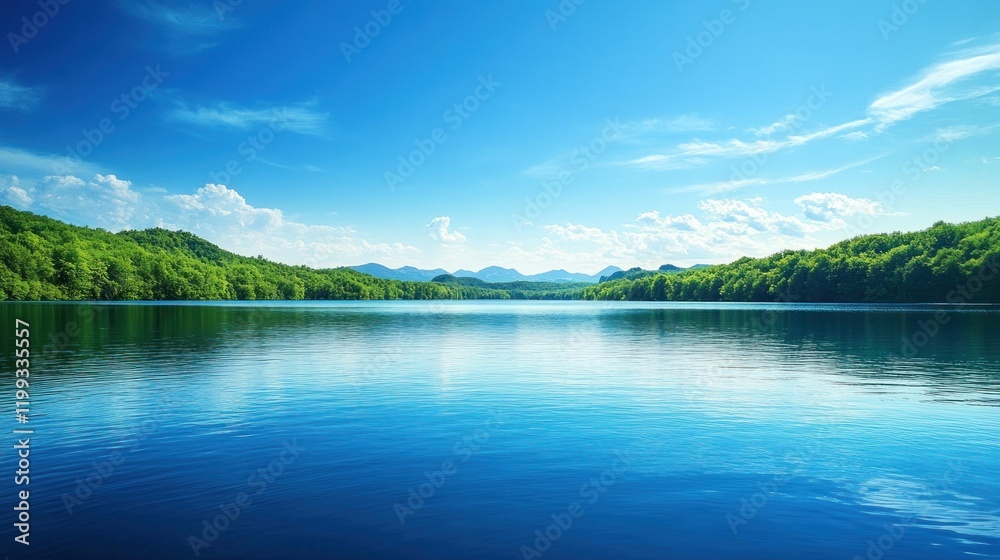 Serene Lakeside Vista: Mountains, Lush Greenery, and Azure Waters Serene Lakeside Vista: Mountains, Lush Greenery, and Azure Waters