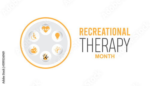 February is Recreational Therapy Month. Vector template Design for banner, greeting card, poster, prints, social media post ,flyer , T shirt with background.