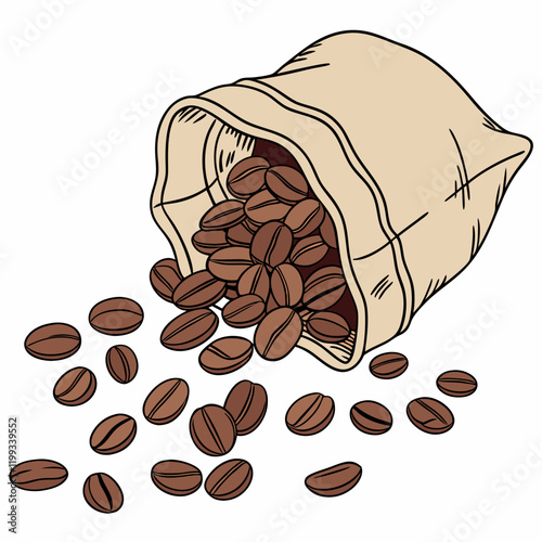 bag of coffee beans spilling over