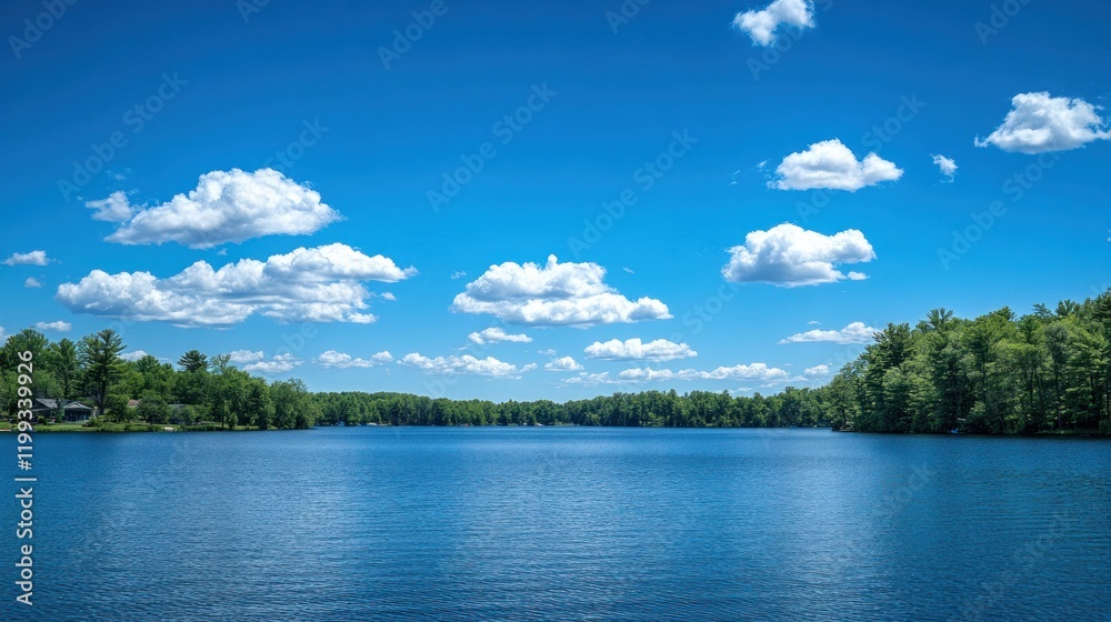 Serene Lake Landscape Under a Summer Sky Serene Lake Landscape Under a Summer Sky
