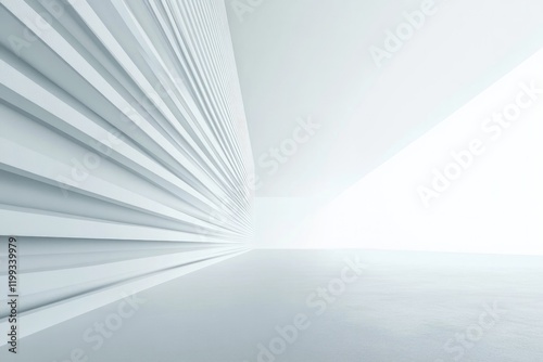 Minimalist space features sleek lines and soft light creating an