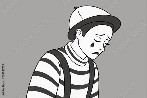 Sad Mime Vector Cartoon Illustration Landscape