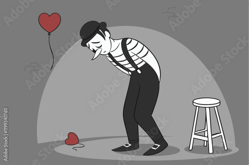 Sad Mime Vector Cartoon Illustration Landscape