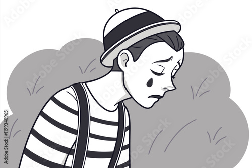 Sad Mime Vector Cartoon Illustration Landscape