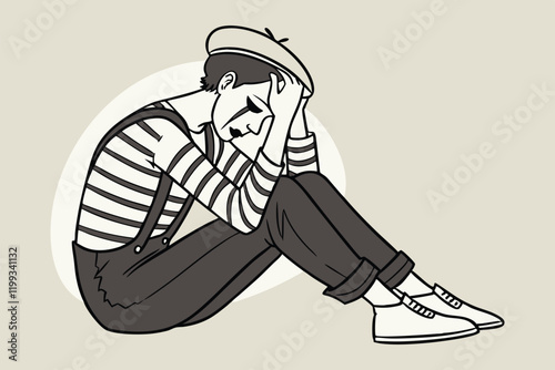 Sad Mime Vector Cartoon Illustration Landscape