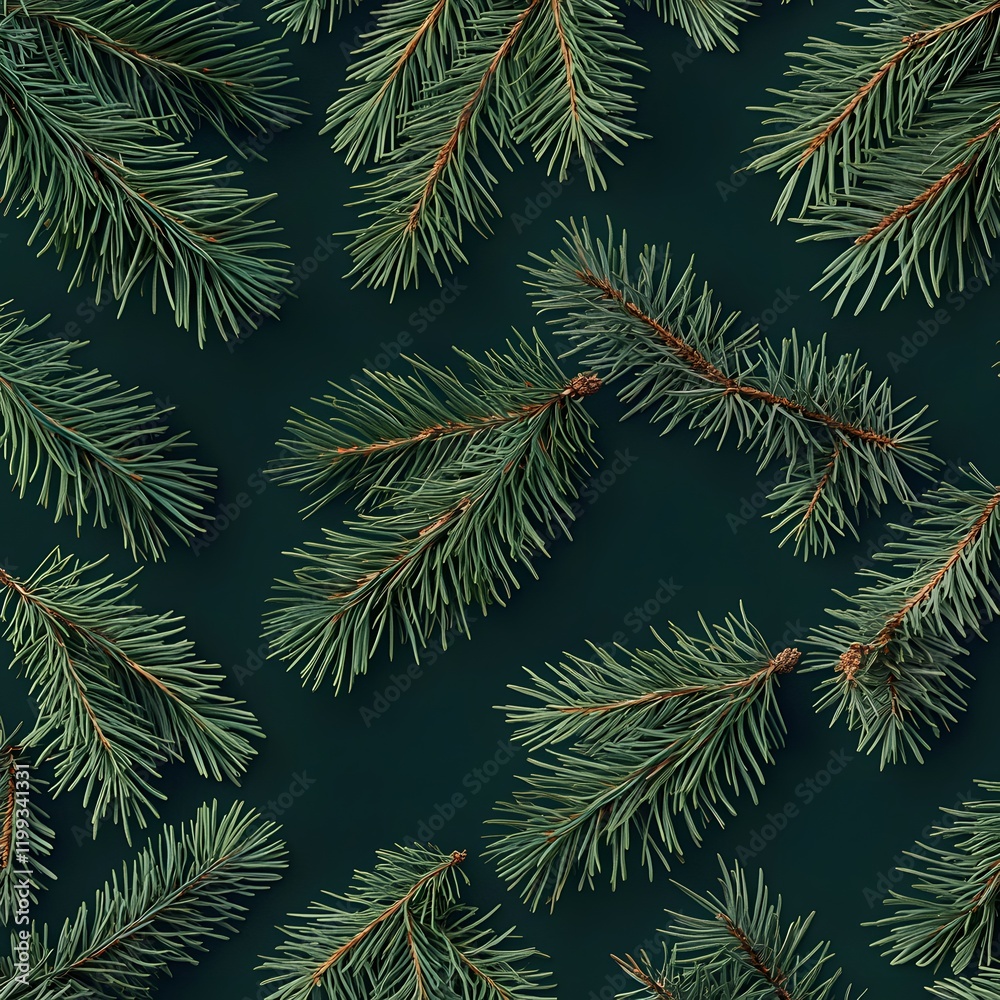 Flat lay of fresh pine branches on dark green background. Flat lay of fresh pine branches on dark green background.