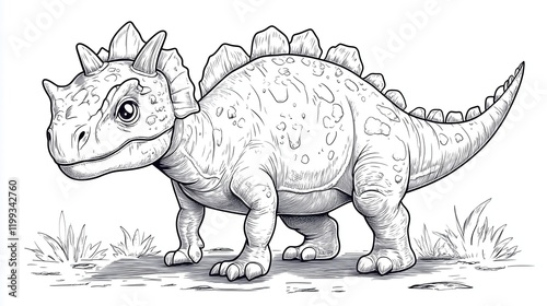Fototapeta Naklejka Na Ścianę i Meble -  Coloring page for kids. The dinosaur is standing in a field