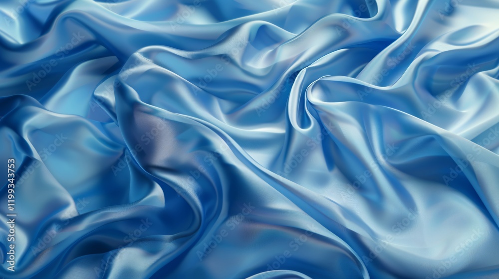 Fototapeta premium Blue Crumpled Silk Fabric Background Close-Up