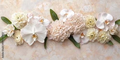 Wallpaper Mural A floral flat-lay with symbolic flowers like orchids, peonies, and chrysanthemums. Torontodigital.ca