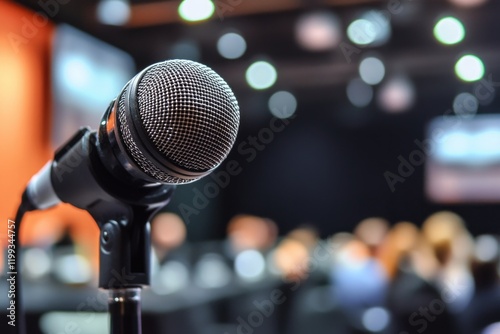 Close-up of microphone highlighting focus on communication, enga photo