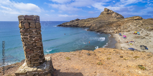 Columnar Jointing Structures Of Punta Baja, Lava Flows, Volcanic Rocks, Cala Arena, Cabo de Gata-Níjar Natural Park, UNESCO Biosphere Reserve,Almería, Andalucía, Spain, Europe