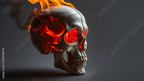 Burning Human Skull With Cracks And Flames photo