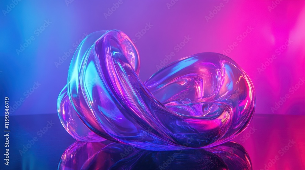 Abstract glass sculpture with pink and blue lighting Abstract glass sculpture with pink and blue lighting