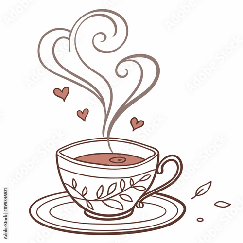 cup of tea with steam forming a heart shape 