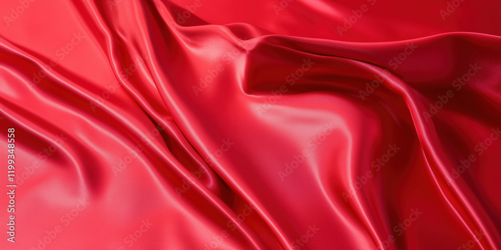 Fototapeta premium Red silk fabric waves and folds on background. Fashion and luxury textile content